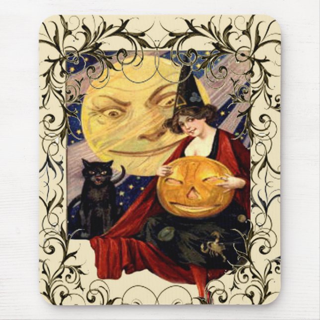 Witch & Black Cat Mousepad (Front)