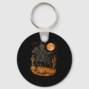 Witch Black Cat Riding Horse Halloween Pumpkin Moo Keychain