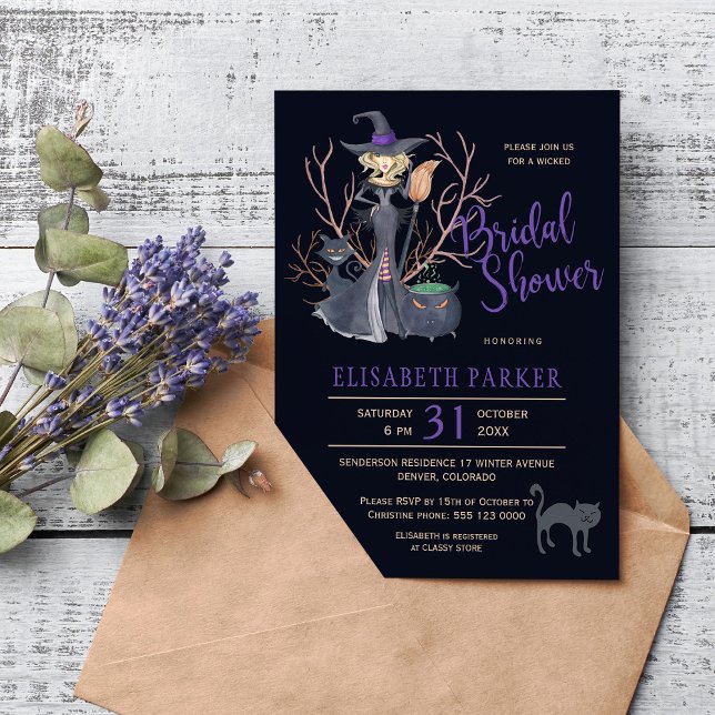 Witch black cats Halloween bridal shower party Invitation (Creator Uploaded)