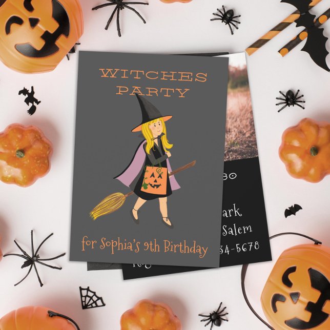 Witch Blonde Girl Halloween Birthday Party Invitation (Creator Uploaded)