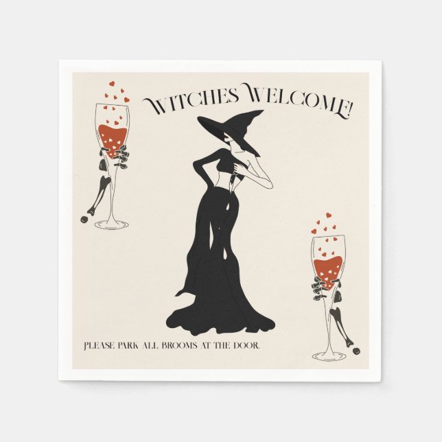 Witch Bloody Cocktail Hart Skeleton Hand Halloween Napkin (Front)