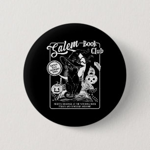 Witch Book Club Bookish Retro Halloween Black Cat 2 Inch Round Button