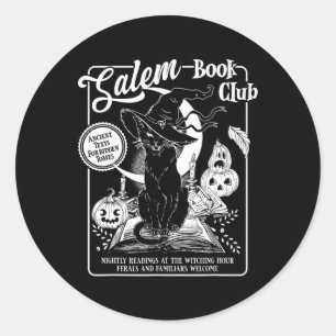 Witch Book Club Bookish Retro Halloween Black Cat  Classic Round Sticker