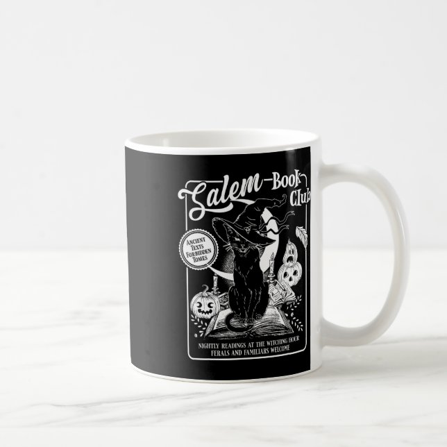 Witch Book Club Bookish Retro Halloween Black Cat  Coffee Mug (Right)