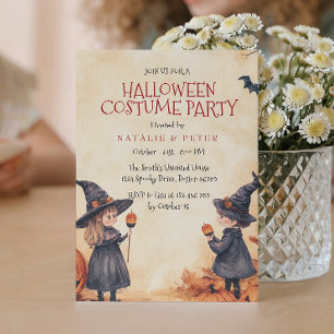 Witch Boy And Girl Halloween Costume Party  Invitation