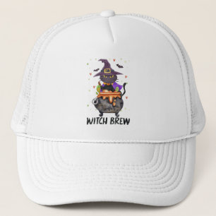 Witch Brew – Halloween Witch Cat in a Cauldron Trucker Hat