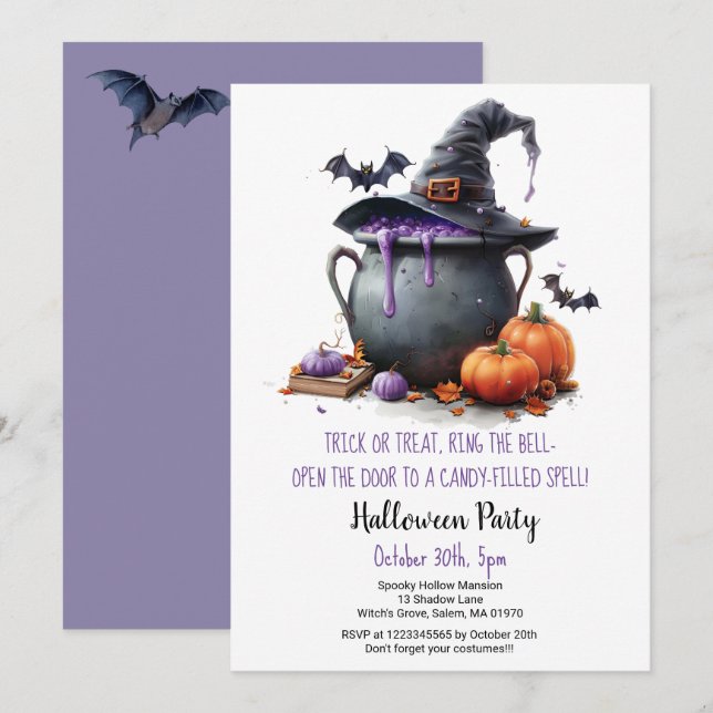 Witch Brew Trick or Treat Pumpkins Halloween Party Invitation (Front/Back)