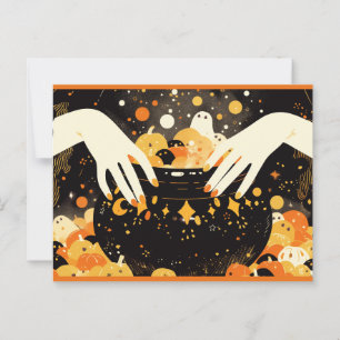 Witch Brewing Magic in Halloween Cauldron Postcard
