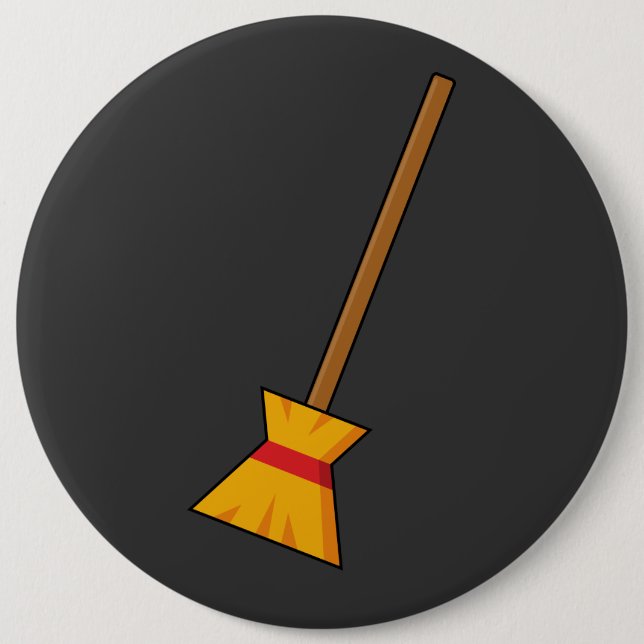 Witch Broom 6 Inch Round Button (Front)