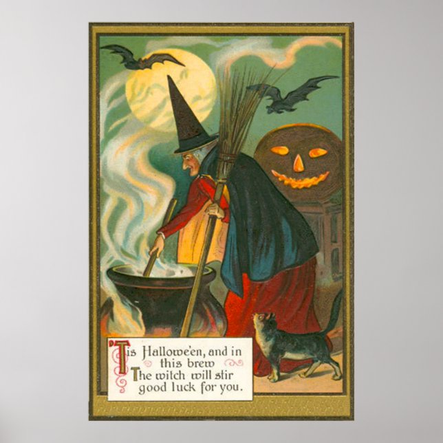 Witch Broom Caldron Jack O Lantern Bat Cat Poster (Front)