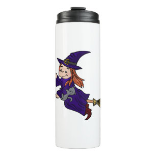 Witch Broom Cat Hat Magic Woman Halloween Spooky Thermal Tumbler