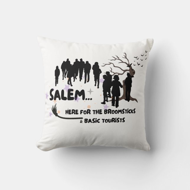 Witch Broom Visit Salem Basic Tourist Throw Pillow (Front)