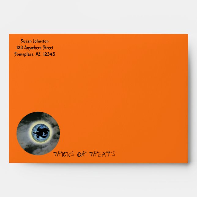 Witch Broomstick Blue Moon Halloween Envelope (Front)