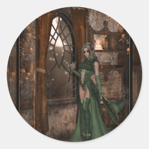 Witch by the Window :: Halloween Designs Classic Round Sticker