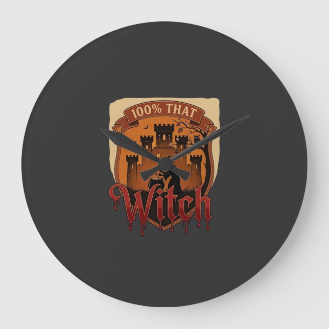 Witch Castle Cauldron Owl Bats_1 Large Clock (Front)