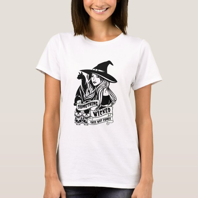 Witch Cat and Skulls Wicked T-Shirt (Front)