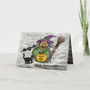 Witch , Cat , Bat and Pumpkin , Happy Halloween ! Card