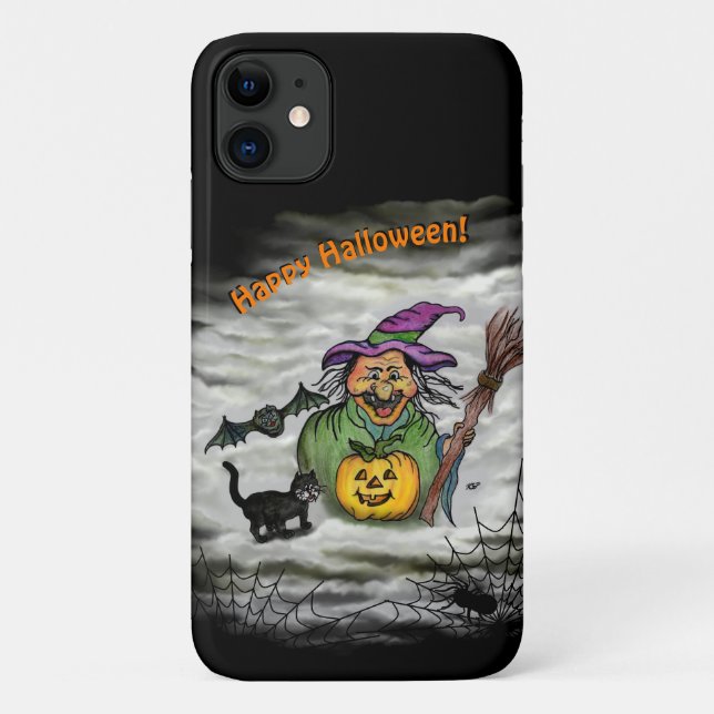 Witch , Cat , Bat and Pumpkin , Happy Halloween ! Case-Mate iPhone Case (Back)