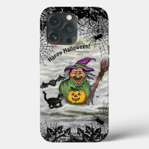 Witch , Cat , Bat and Pumpkin , Happy Halloween ! iPhone 13 Pro Case