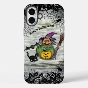 Witch , Cat , Bat and Pumpkin , Happy Halloween ! iPhone 16 Plus Case