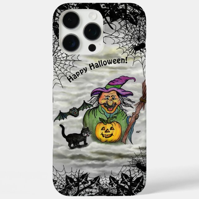 Witch , Cat , Bat and Pumpkin , Happy Halloween ! Case-Mate iPhone Case (Back)