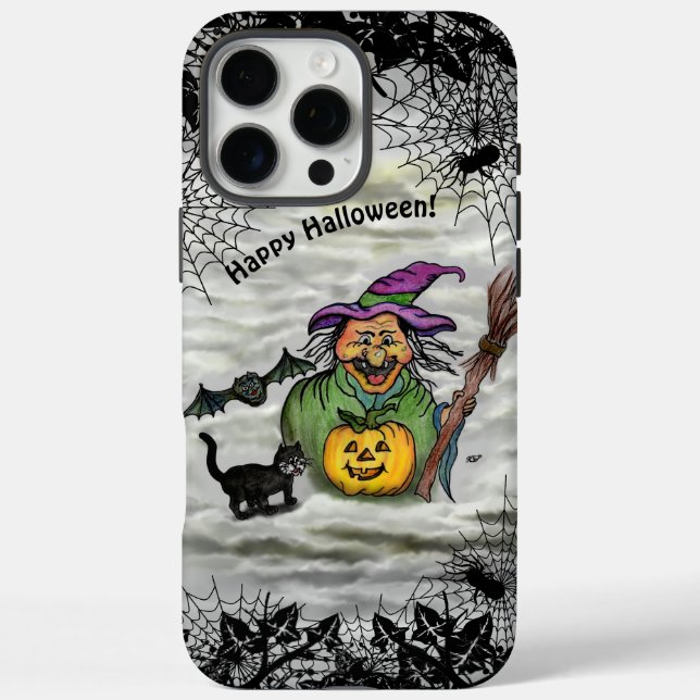 Witch , Cat , Bat and Pumpkin , Happy Halloween ! Case-Mate iPhone Case (Back)