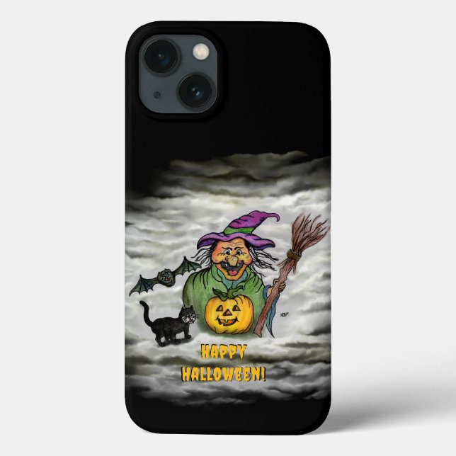 Witch , Cat , Bat and Pumpkin , Happy Halloween ! Case-Mate iPhone Case (Back)