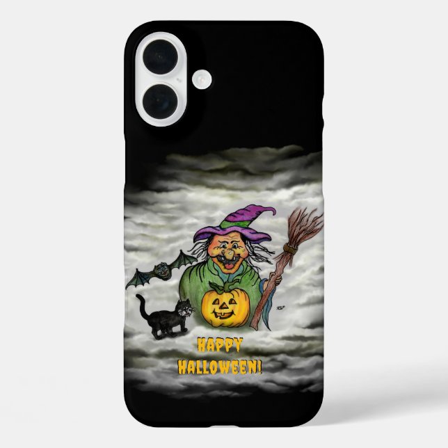 Witch , Cat , Bat and Pumpkin , Happy Halloween ! Case-Mate iPhone Case (Back)