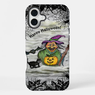 Witch , Cat , Bat and Pumpkin , Happy Halloween ! iPhone 16 Plus Case