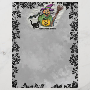 Witch , Cat , Bat and Pumpkin , Happy Halloween ! Letterhead