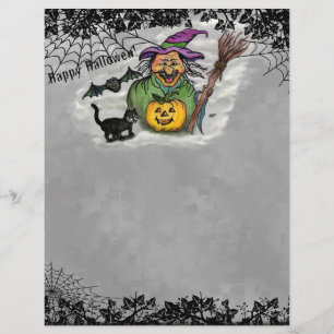 Witch , Cat , Bat and Pumpkin , Happy Halloween ! Letterhead