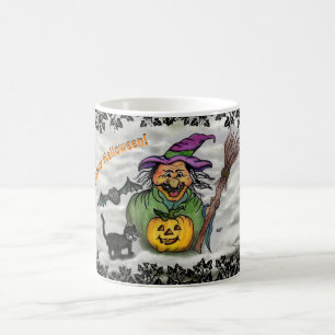 Witch , Cat , Bat and Pumpkin , Happy Halloween ! Magic Mug