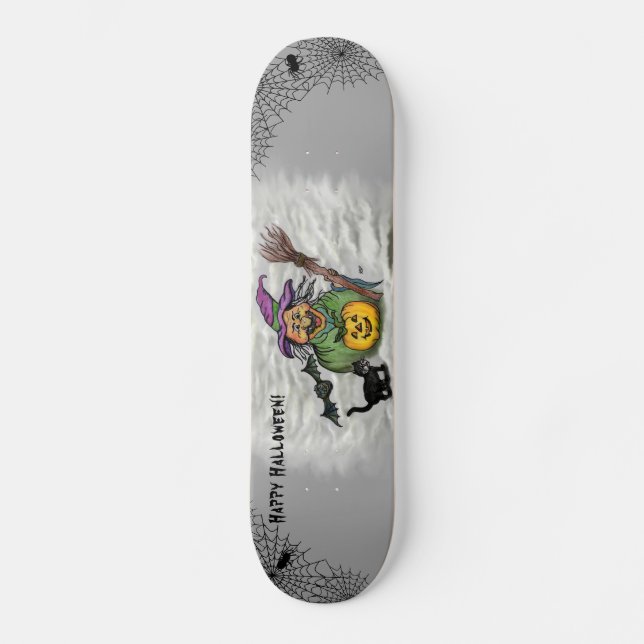 Witch , Cat , Bat and Pumpkin , Happy Halloween Skateboard (Front)