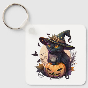 Witch Cat for Halloween Keychain