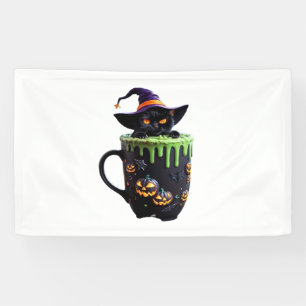 Witch Cat Halloween Coffee Mug – Cute Black Cat wi Banner