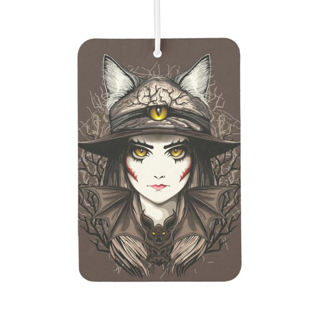 Witch Cat Halloween Creepy Cute Portrait Air Freshener (Front)