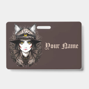 Witch Cat Halloween Creepy Cute Portrait Badge
