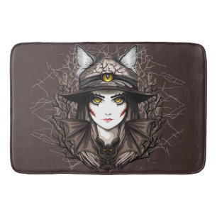 Witch Cat Halloween Creepy Cute Portrait Bath Mat