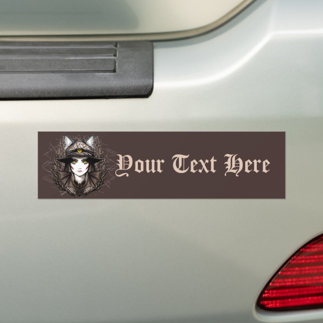Witch Cat Halloween Creepy Cute Portrait Bumper Sticker (On Car)
