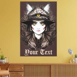 Witch Cat Halloween Creepy Cute Portrait Canvas Print
