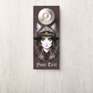 Witch Cat Halloween Creepy Cute Portrait Door Hanger