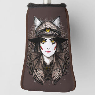 Witch Cat Halloween Creepy Cute Portrait Golf Head Cover