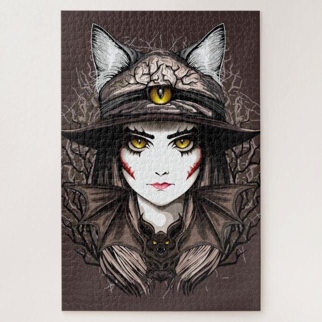 Witch Cat Halloween Creepy Cute Portrait Jigsaw Puzzle (Vertical)