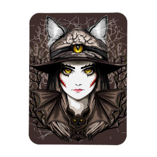 Witch Cat Halloween Creepy Cute Portrait Magnet