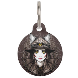 Witch Cat Halloween Creepy Cute Portrait Pet Tag