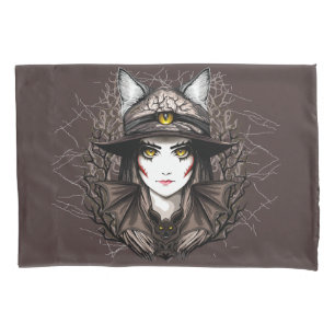Witch Cat Halloween Creepy Cute Portrait Pillowcase