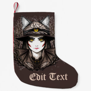 Witch Cat Halloween Creepy Cute Portrait Small Christmas Stocking