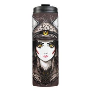 Witch Cat Halloween Creepy Cute Portrait Thermal Tumbler