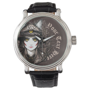 Witch Cat Halloween Creepy Cute Portrait Watch