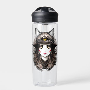 Witch Cat Halloween Creepy Cute Portrait Water Bottle